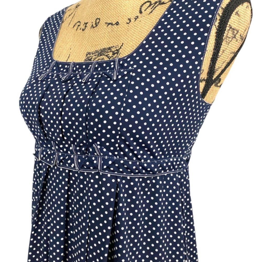 Max Studio navy with white polka dot, sleeveless blouse/tunic, MEDIUM